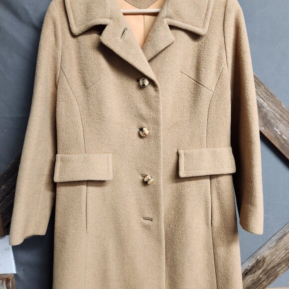 Vintage 100% Camel Hair Union Made Tan Long Coat Trench/Pea Women's with Pockets - Picture 11 of 13